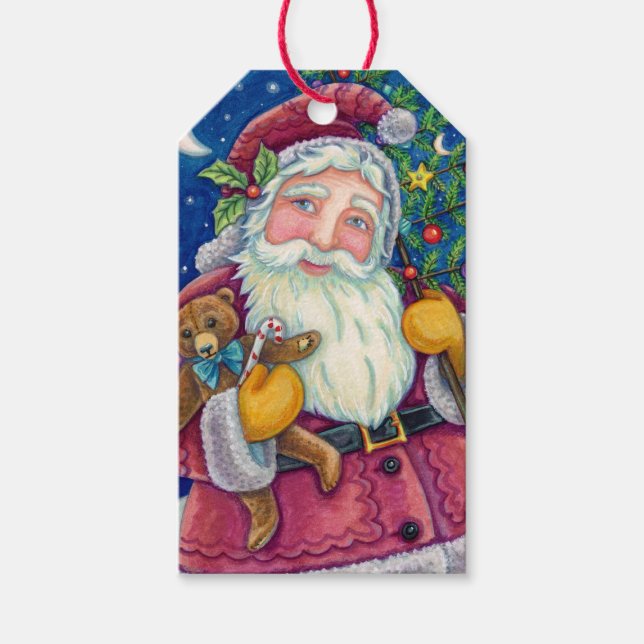 JOLLY ST NICK & TEDDYBEAR, GAMLA FASHIONED CHRISTM PRESENTETIKETT (Framsidan)