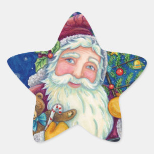 JOLLY ST NICK & TEDDYBEAR, GAMLA FASHIONED CHRISTM STJÄRNFORMAT KLISTERMÄRKE
