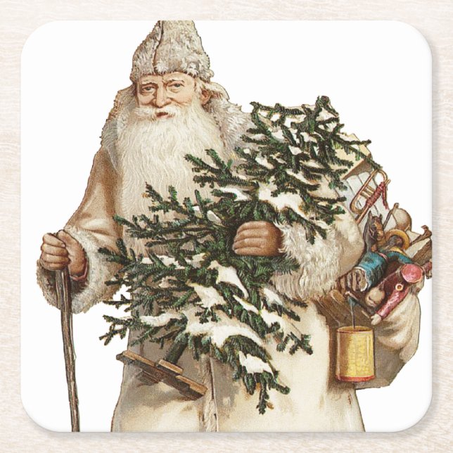 Jolly St Nick With Julgran Underlägg Papper Kvadrat (Framsidan)