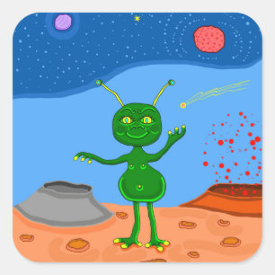 Jolly the Cute Alien Fyrkantigt Klistermärke