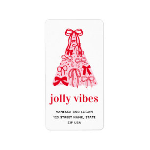 Jolly Vibes Whimsical Bow Rosa Red Helgdag Adressetikett