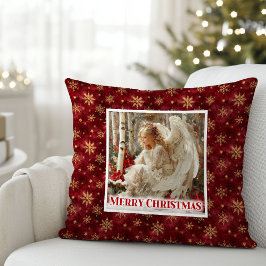 Jolly Victorian Angel Red and Gold Holiday Pillow Kudde