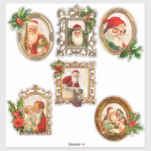 Jolly Vintage Santas i Gilt Ramar w/Holly Klistermärken