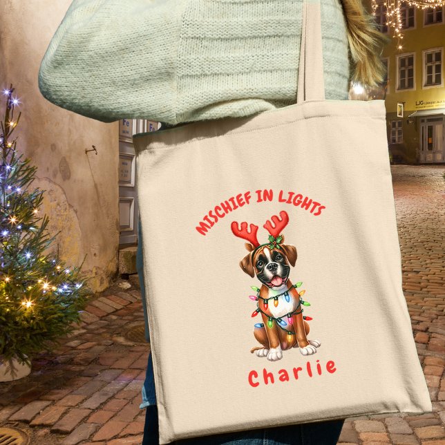 Jolly Watercolor Playful Boxer Festive Ljus Hund Tygkasse (Carry festive cheer with this custom fun Boxer dog tote bag. A perfect gift for dog lovers.)