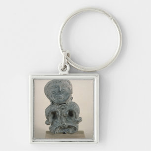 Jomon figurine fyrkantig silverfärgad nyckelring