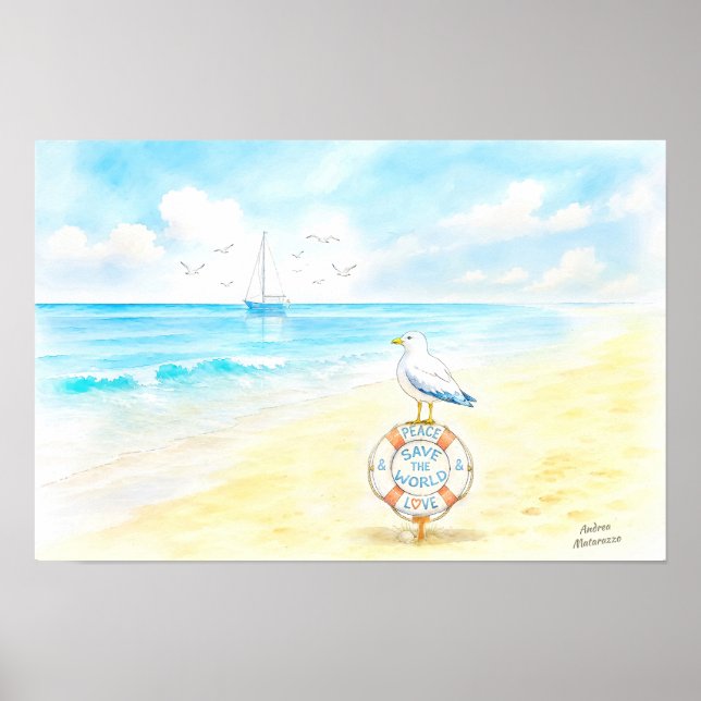 Jon Seagull - Fred & Kärlek Räddar Världen Poster (Framsidan)