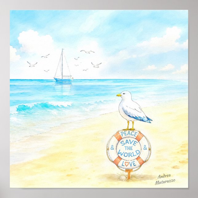 Jon Seagull - Fred & Kärlek Räddar Världen Poster (Framsidan)