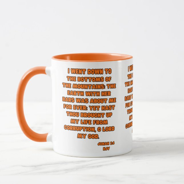 Jonah 2:6 KJV Bible Verse Two-Tone Mugg (Vänster)