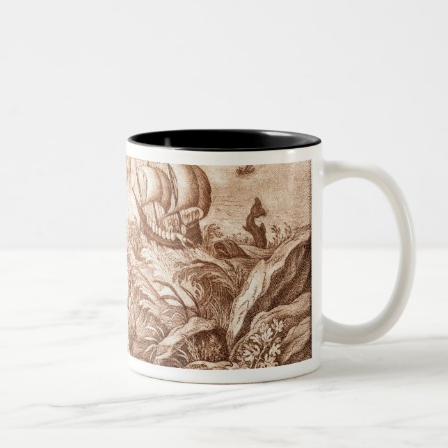 Jonah och val, illustration från en bibel, en Två-Tonad mugg (Höger)