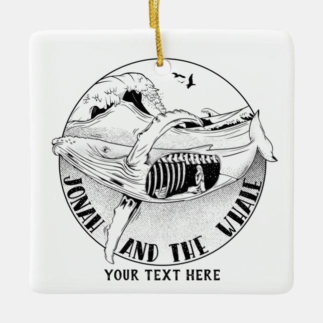 Jonah och val julgransprydnad keramik (Framsida)