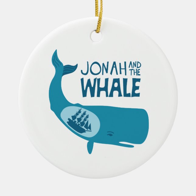 Jonah och valen julgransprydnad keramik (Framsidan)