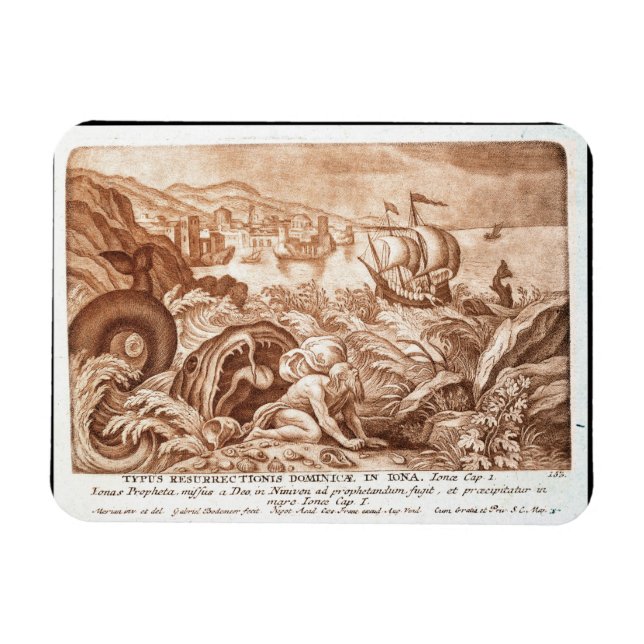 Jonah och Whale, illustration från Bible, en Magnet (Horisontell)
