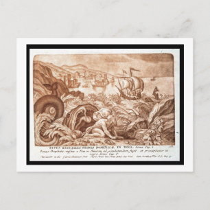 Jonah och Whale, illustration från Bible, en Vykort