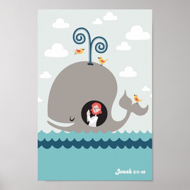 Jonah och Whale Poster bibelstory Christian (Framsidan)