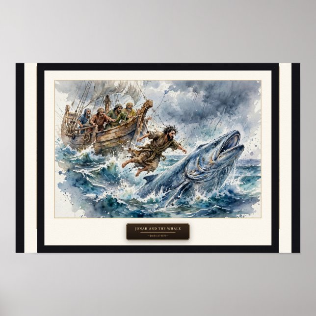 Jonas och valen — Lös akvarell Poster (Framsidan)
