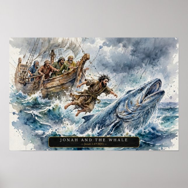 Jonas och valen — Lös akvarell Poster (Framsidan)