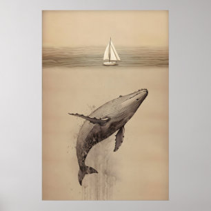 Jonas Och Valen Minimalistisk Akvarell Bibel Poster