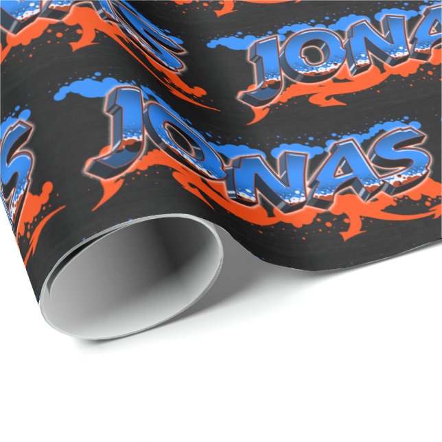 Jonas Vorname Name Graffiti blue orange Presentpapper (Rullad Hörn)
