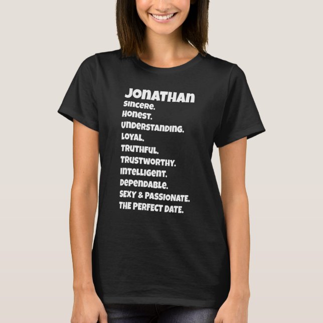 Jonathanperfekta dejtkvaliteter   Sarksatisk menin T Shirt (Framsida)