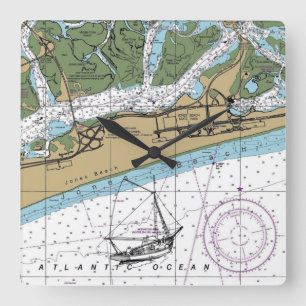 Jones Beach Island NY Chart Fyrkantig Klocka