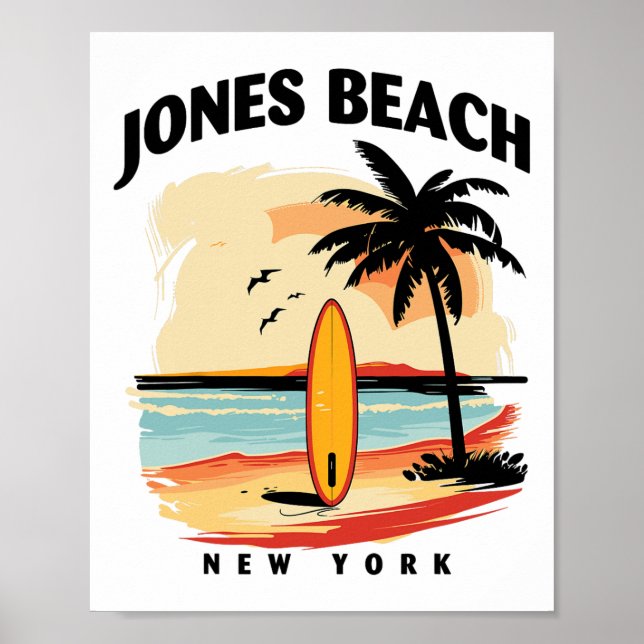 Jones Beach New York Surfbräda Surfing Män Kvinnor Poster (Framsidan)