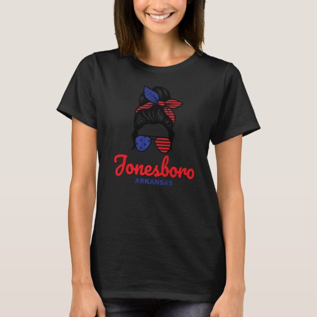 Jonesboro Arkansas Retro Messy Bun T Shirt (Framsida)