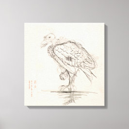 Jonge vogel, staand naar links op één poot, Jan Mo Canvastryck