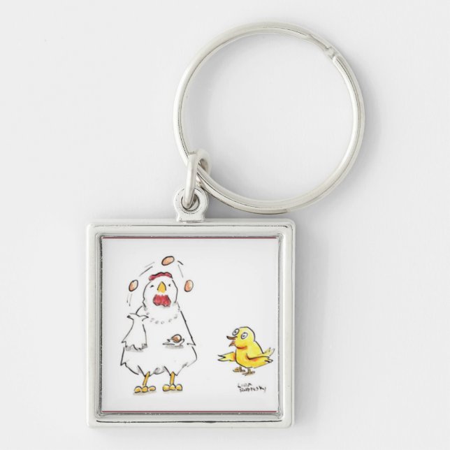 Jonglera Dr. Julia Fyrkantig Silverfärgad Nyckelring (Framsidan)