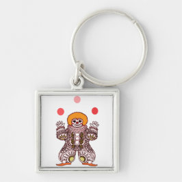 Jonglera för clown fyrkantig silverfärgad nyckelring