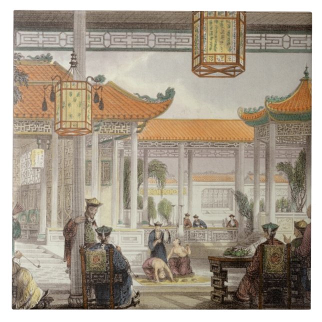 Jonglörer som ställer ut i domstolen av en kakelplatta (Framsidan)