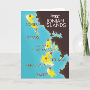 Joniska öarna karta poster. helgkort
