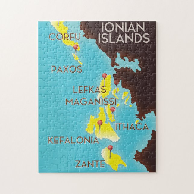 Joniska öarna karta poster. pussel (Vertikal)