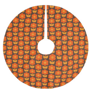 Jonnty Flowers Retro 70s Blommönster Orange Julgransmatta Borstad Polyester