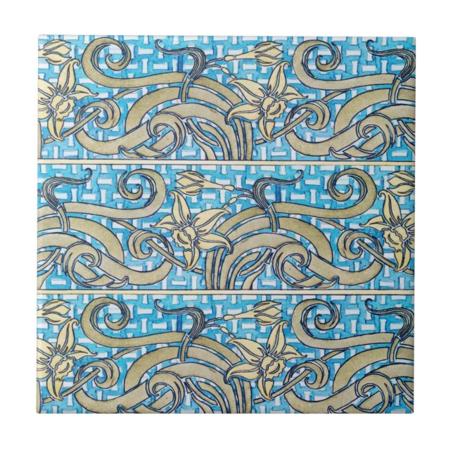 Jonquil Blu Art nouveau Ceramic Tile Kakelplatta (Framsidan)
