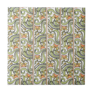 Jonquil Rand Grönt Art nouveau Ceramic Tile Kakelplatta