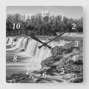 Joplin Grand Falls Overview Gråscale Wall Clock Fyrkantig Klocka