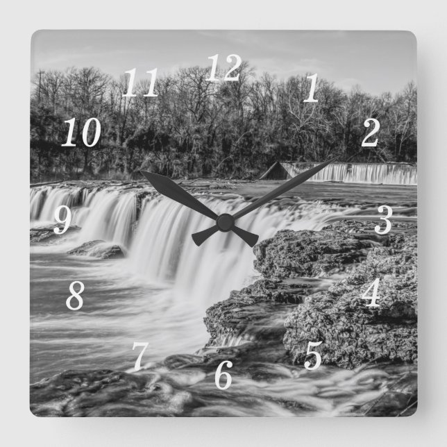 Joplin Grand Falls Overview Gråscale Wall Clock Fyrkantig Klocka (Framsida)