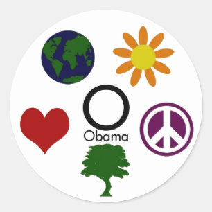 Jord blomma, fred, träd, kärlek, Obama Runt Klistermärke
