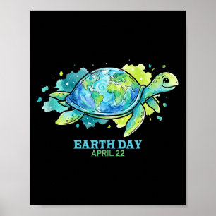 Jord dag vattenfärg havssköldpadda glob skal rädda poster
