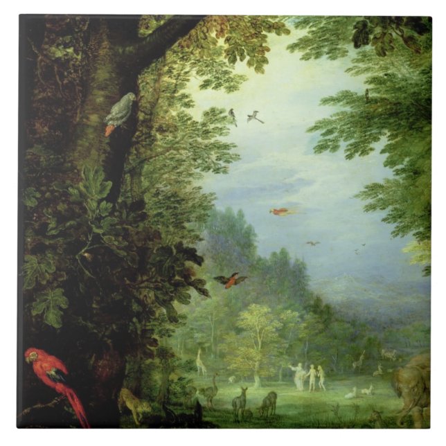 Jord eller det jordiska paradiset, specificerar av kakelplatta (Framsidan)