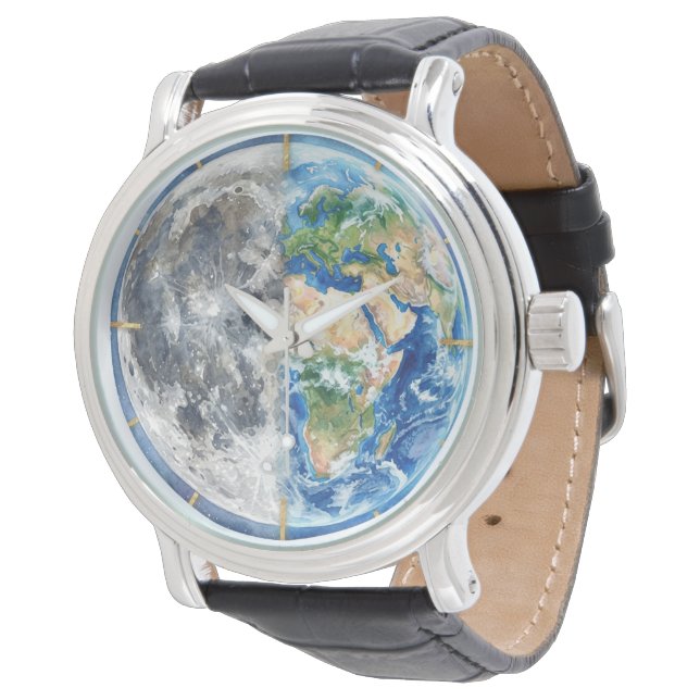 Jord & Månens Akvarellgalax Celestia Design Armbandsur (Vinklad)