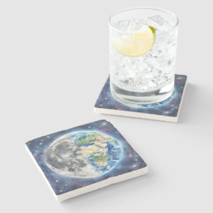Jord & Månens Vattenfärg Galaxy Celestial Design Stenunderlägg