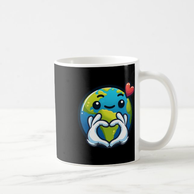 Jord med Heart Händer Kärlek Earth Day Kaffemugg (Höger)