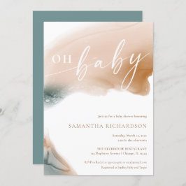 Jord: modern tealbeige än OH babydusch Inbjudningar