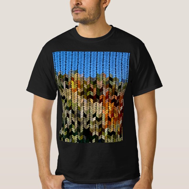 Jord- och himmel-färgat stickmönster t shirt (Framsida)