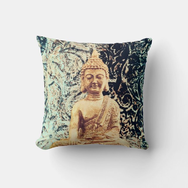 Jord Sitter Buddha Elegant Zen Upplysning Kudde (Framsida)