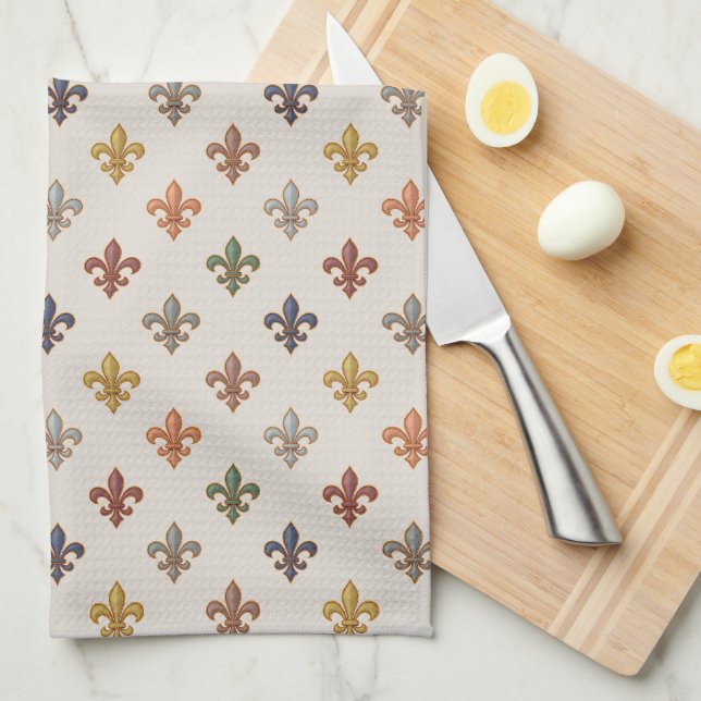  Jord skogsmarker Fleur-de-lis Design Ljus  Kökshandduk (Vikt i Fjärdedel)
