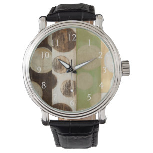 Jord Tone Wood Panel-målning med cirklar Armbandsur