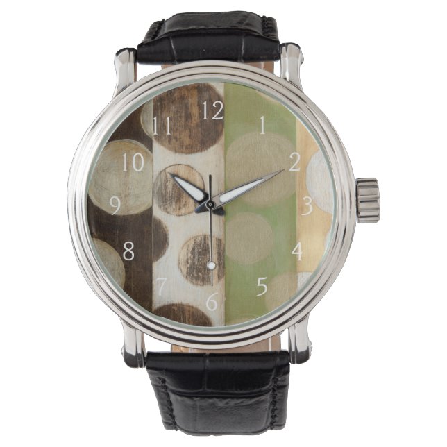 Jord Tone Wood Panel-målning med cirklar Armbandsur (Framsida)