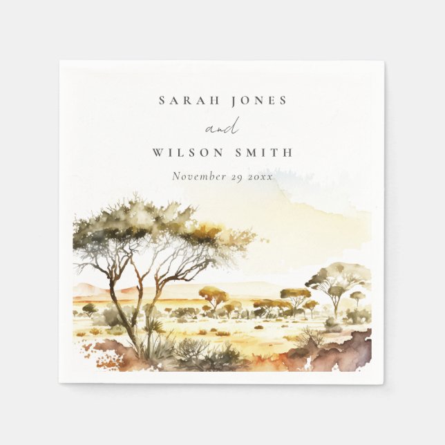 Jordad våt vattenfärgsafrikanskt liggande Bröllop Pappersservett (Framsidan)